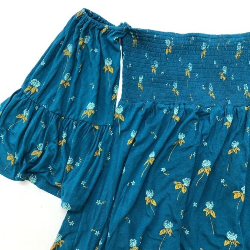NWT Free People Blue Lana Off the Shoulder Smocked Babydoll Top Size Small S - Picture 5 of 8